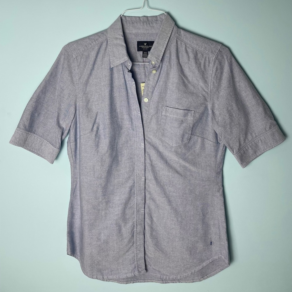 Women’s American Eagle Blue Button Down Short Sleeve Shirt